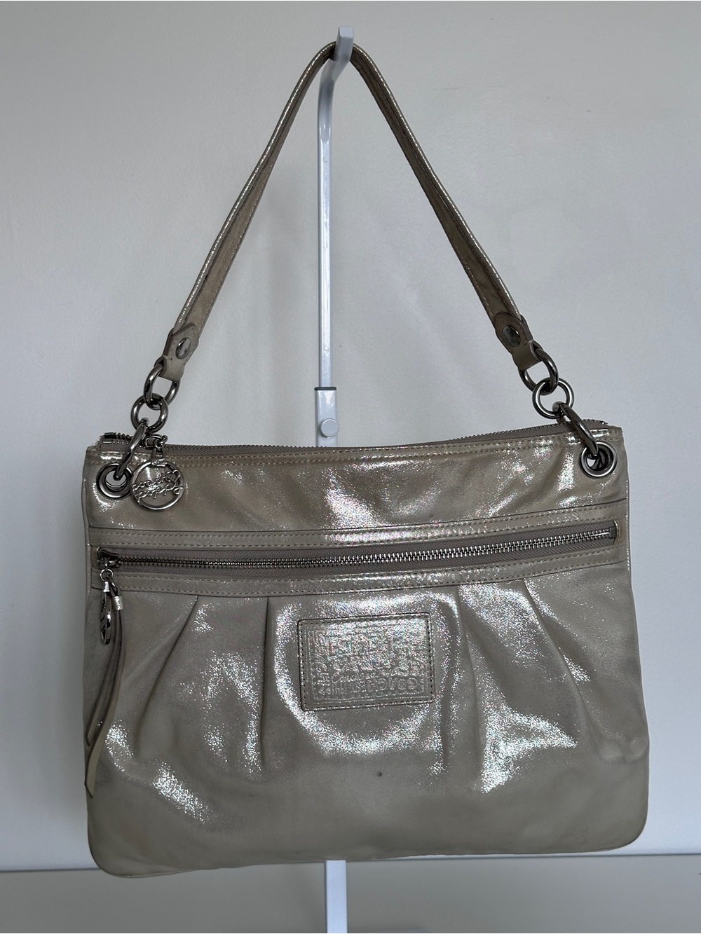 Coach Poppy Metallic Silver Shoulder Bag